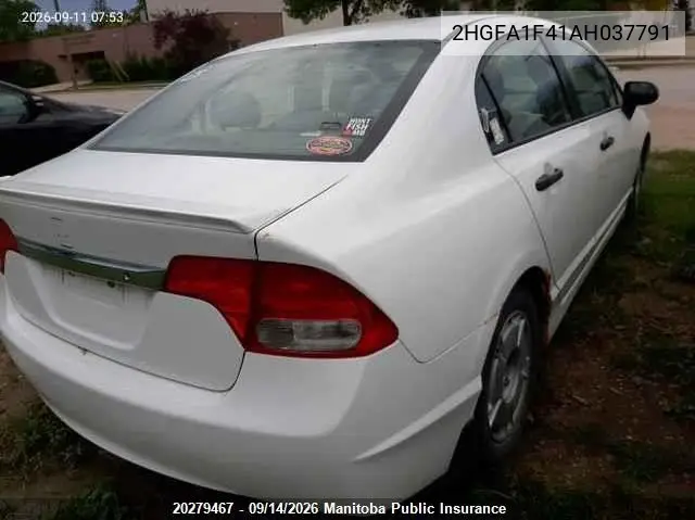 2010 HONDA CIVIC VIN 2HGFA1F41AH037791 — фото 4