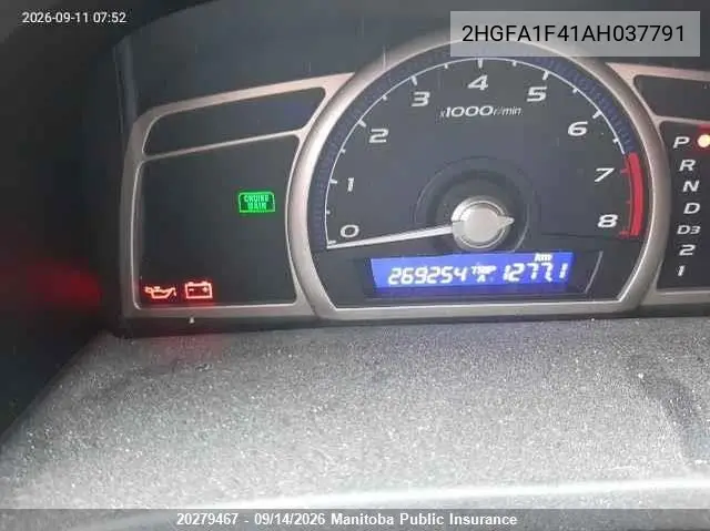 2010 HONDA CIVIC VIN 2HGFA1F41AH037791 — фото 7