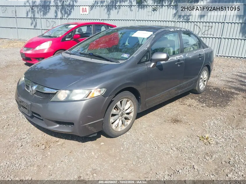 2010 HONDA CIVIC VIN 2HGFA1F92AH511095 — фото 2