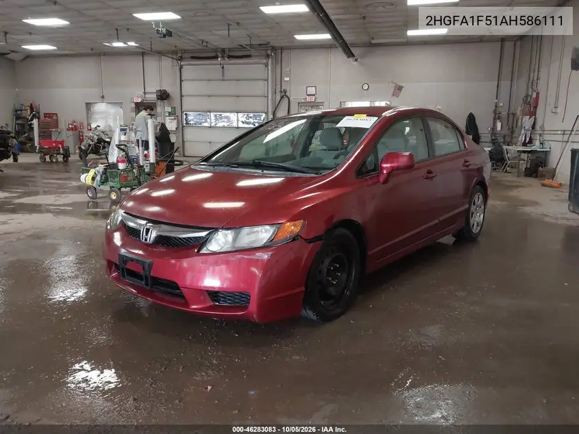 2010 HONDA CIVIC VIN 2HGFA1F51AH586111 — фото 2