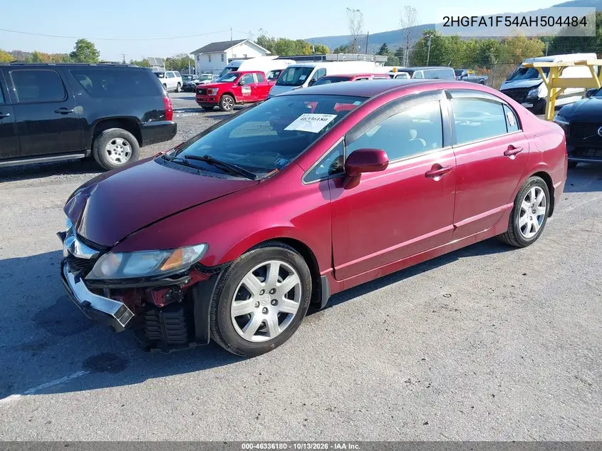 2010 HONDA CIVIC VIN 2HGFA1F54AH504484 — фото 2