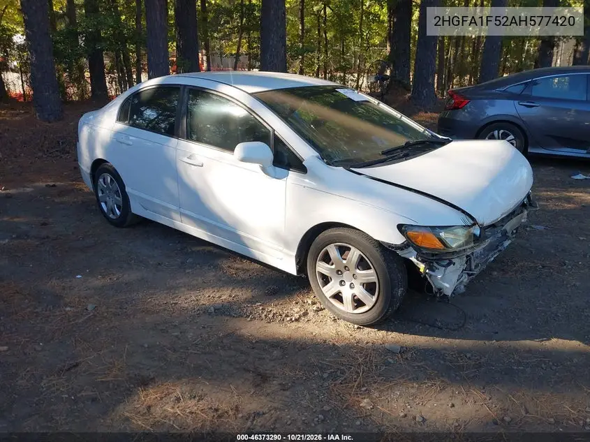 HONDA CIVIC 2010, VIN 2HGFA1F52AH577420