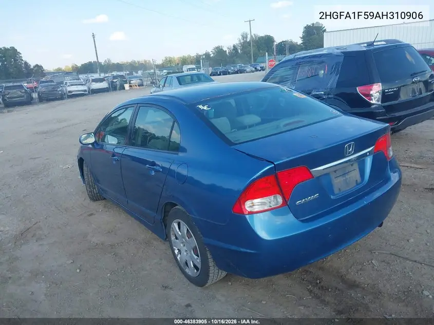 2010 HONDA CIVIC VIN 2HGFA1F59AH310906 — фото 3