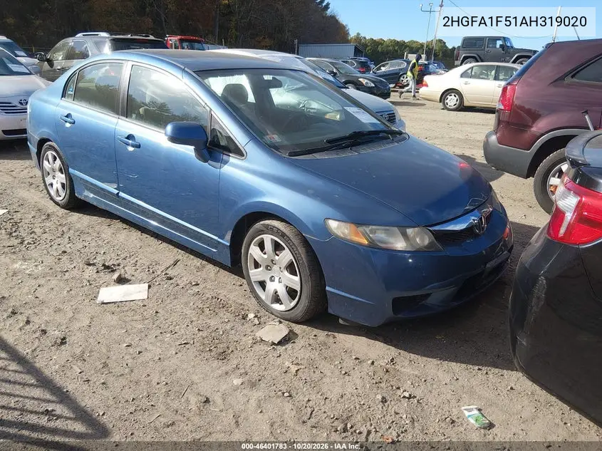 HONDA CIVIC 2010, VIN 2HGFA1F51AH319020