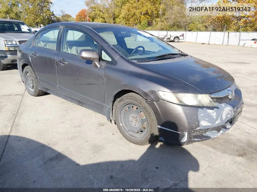 HONDA CIVIC 2010, VIN 2HGFA1F92AH519343