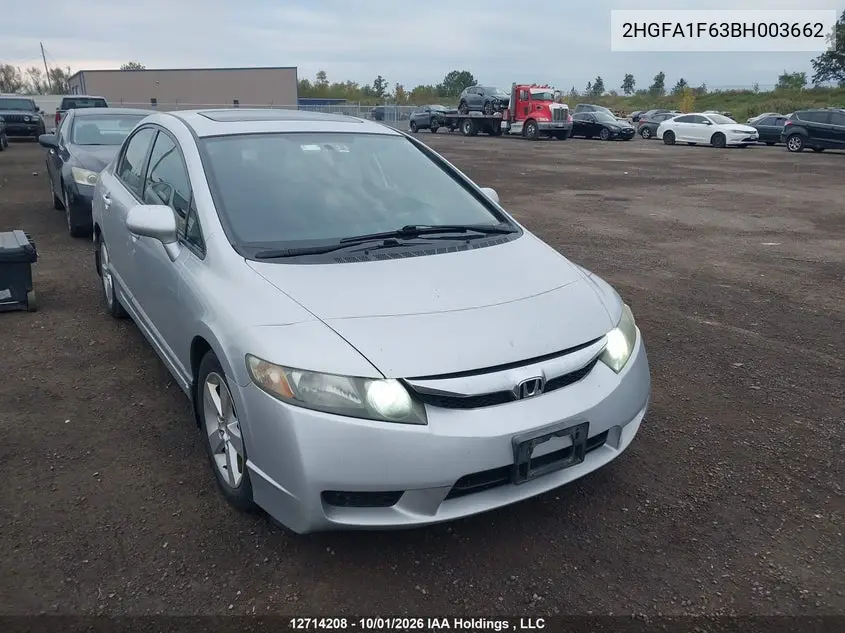 HONDA CIVIC 2011, VIN 2HGFA1F63BH003662