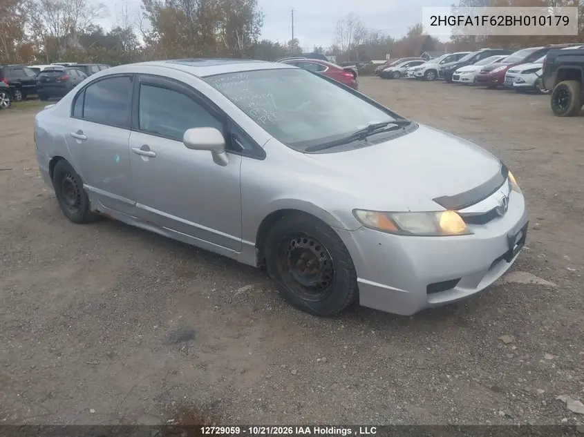 HONDA CIVIC 2011, VIN 2HGFA1F62BH010179