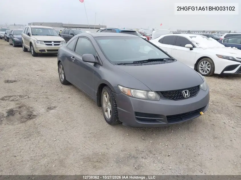 HONDA CIVIC 2011, VIN 2HGFG1A61BH003102