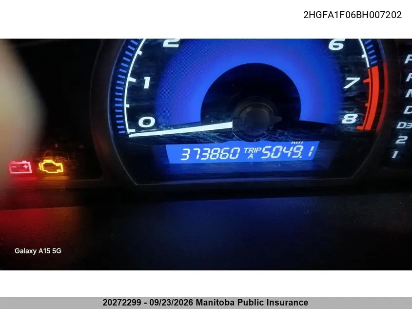 2011 HONDA CIVIC VIN 2HGFA1F06BH007202 — фото 3