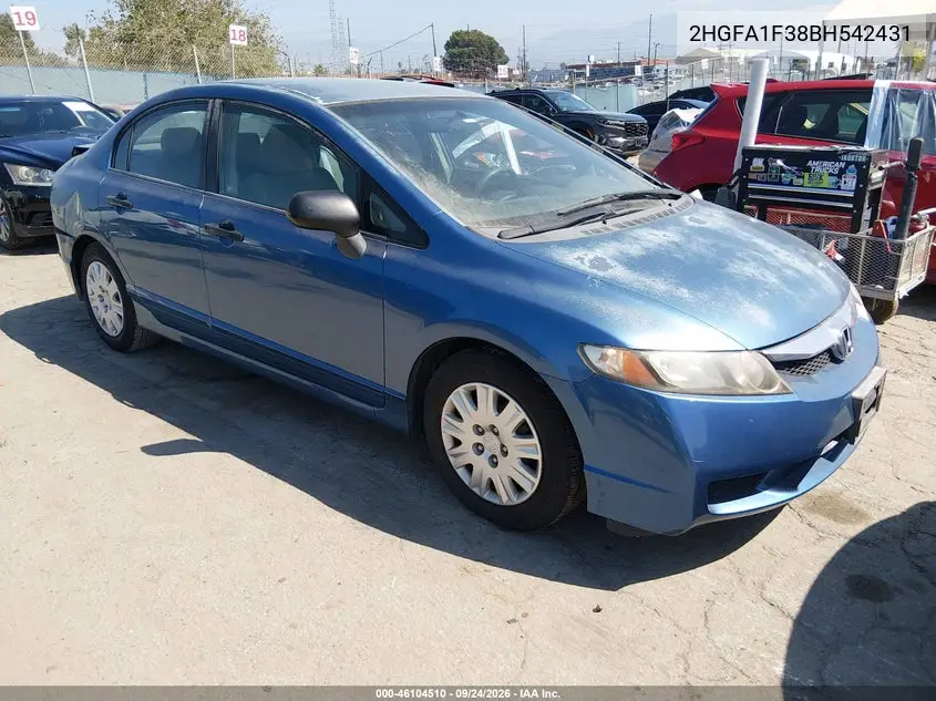HONDA CIVIC 2011, VIN 2HGFA1F38BH542431