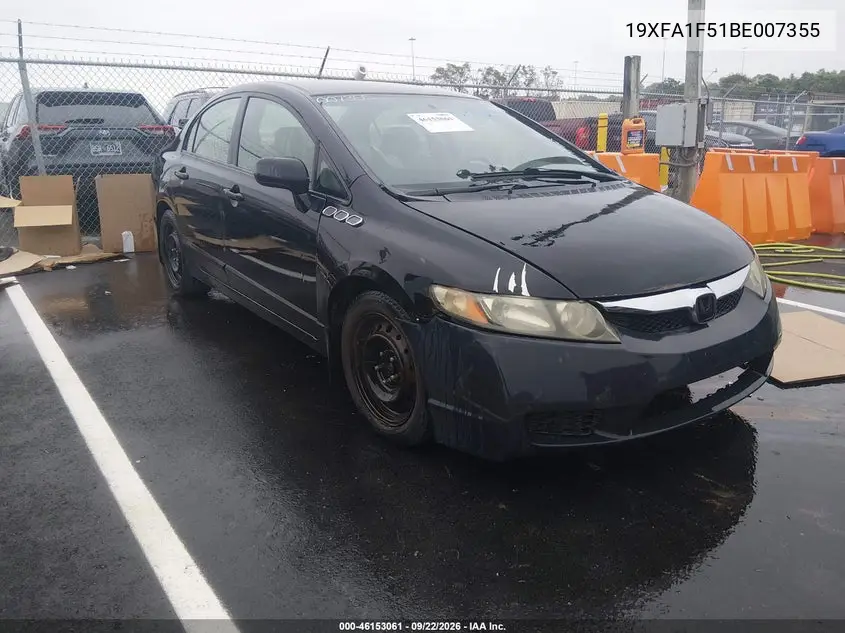 HONDA CIVIC 2011, VIN 19XFA1F51BE007355