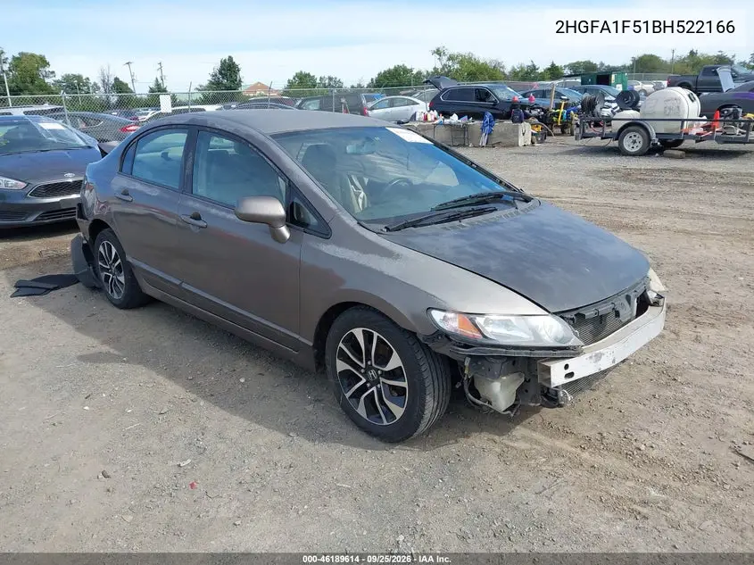 HONDA CIVIC 2011, VIN 2HGFA1F51BH522166