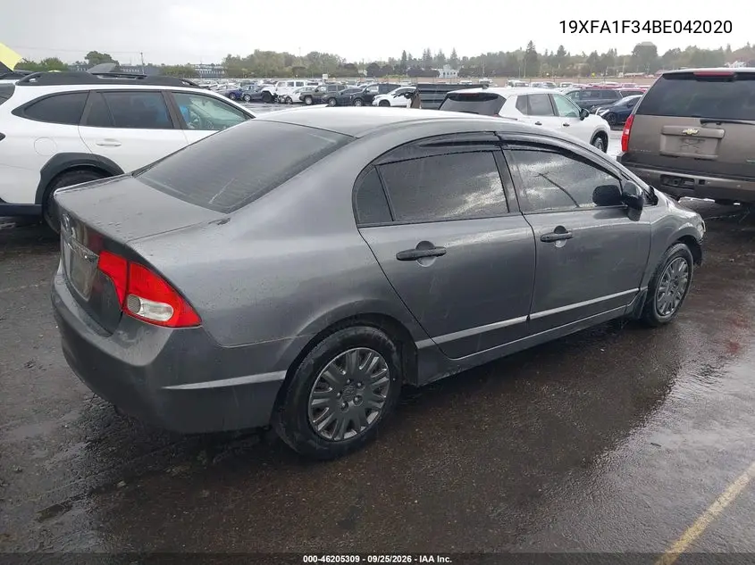 2011 HONDA CIVIC VIN 19XFA1F34BE042020 — фото 4