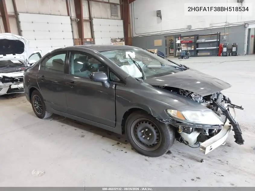 HONDA CIVIC 2011, VIN 2HGFA1F38BH518534