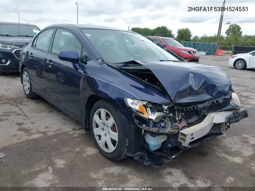 HONDA CIVIC 2011, VIN 2HGFA1F53BH524551