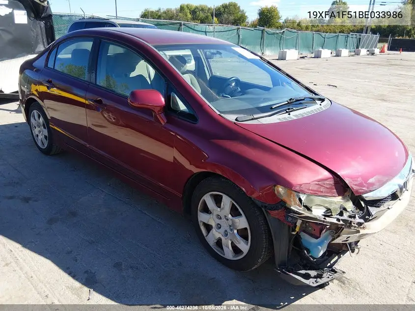 HONDA CIVIC 2011, VIN 19XFA1F51BE033986