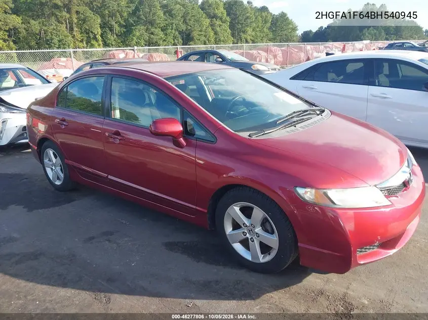 HONDA CIVIC 2011, VIN 2HGFA1F64BH540945