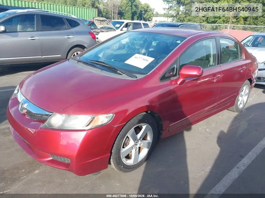 2011 HONDA CIVIC VIN 2HGFA1F64BH540945 — фото 2