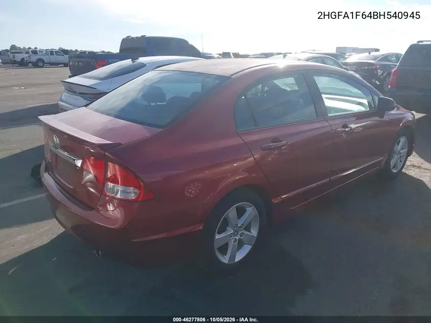 2011 HONDA CIVIC VIN 2HGFA1F64BH540945 — фото 4