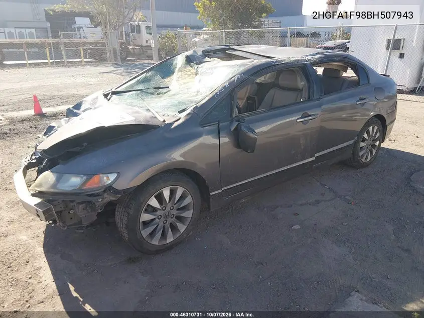 2011 HONDA CIVIC VIN 2HGFA1F98BH507943 — фото 2