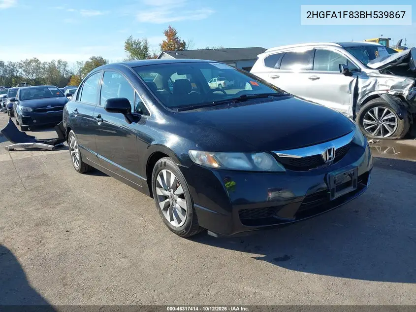 HONDA CIVIC 2011, VIN 2HGFA1F83BH539867