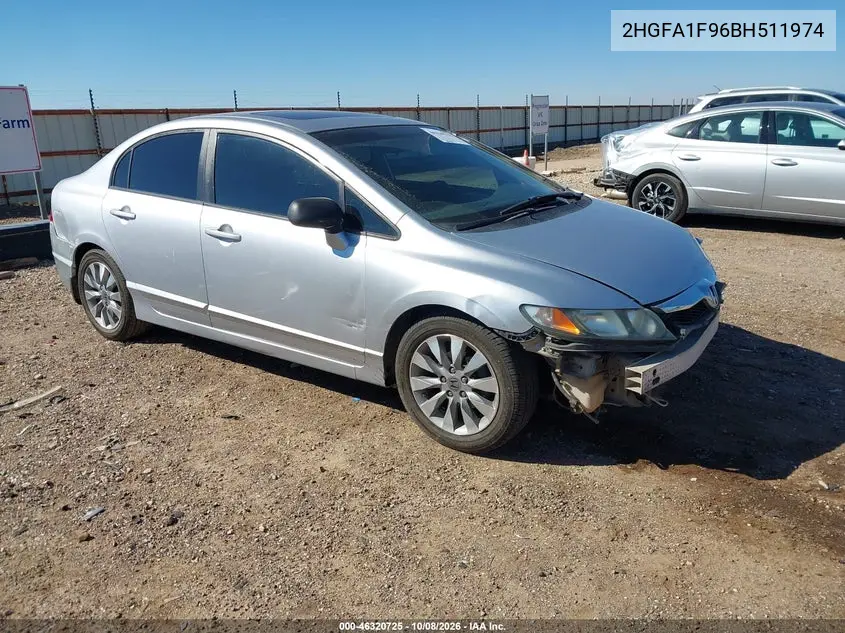 HONDA CIVIC 2011, VIN 2HGFA1F96BH511974