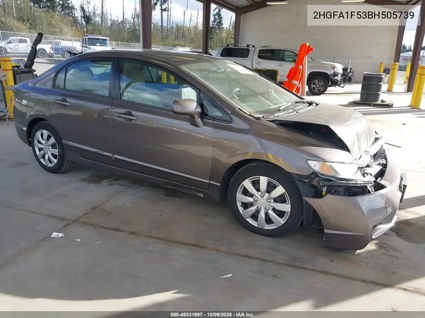 HONDA CIVIC 2011, VIN 2HGFA1F53BH505739