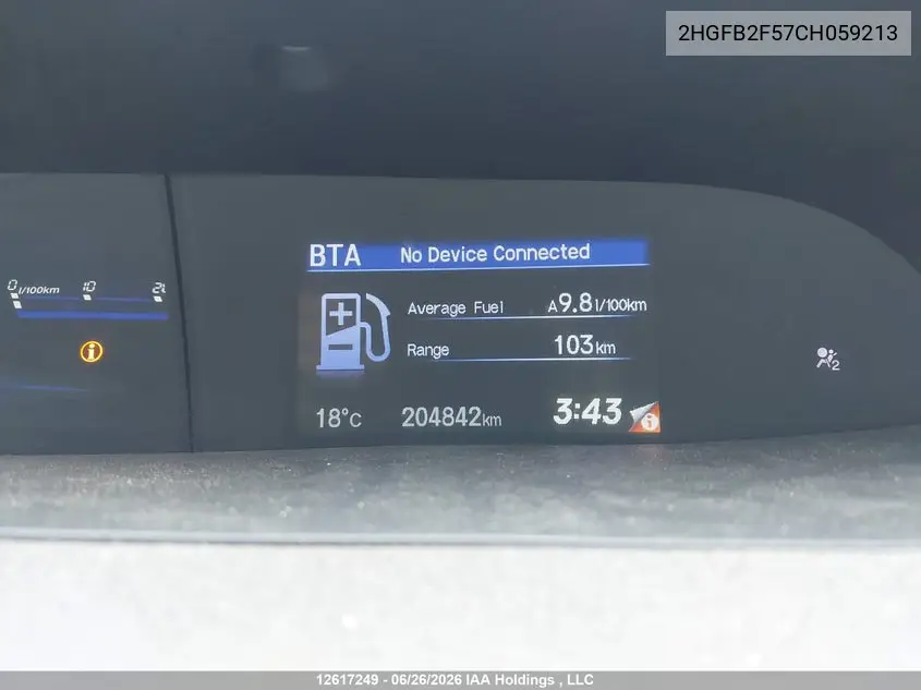2012 HONDA CIVIC VIN 2HGFB2F57CH059213 — фото 14