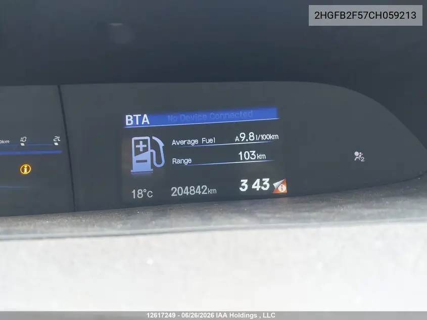 2012 HONDA CIVIC VIN 2HGFB2F57CH059213 — фото 7