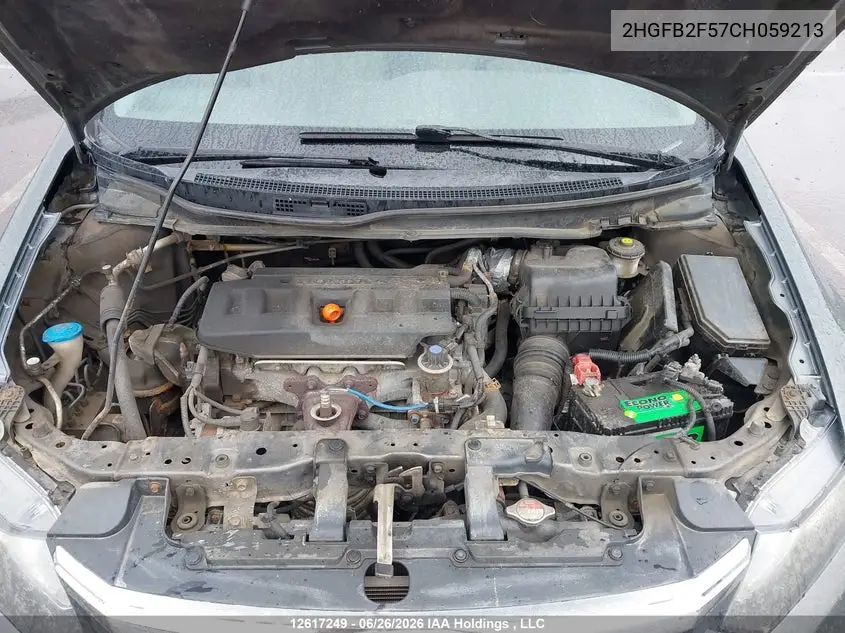 2012 HONDA CIVIC VIN 2HGFB2F57CH059213 — фото 9