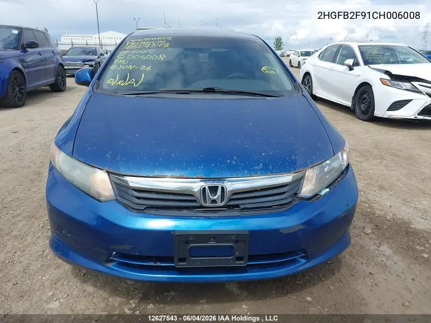 2012 HONDA CIVIC VIN 2HGFB2F91CH006008 — фото 12