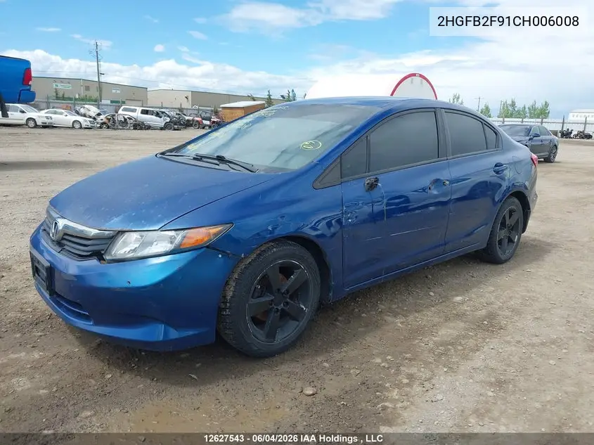 2012 HONDA CIVIC VIN 2HGFB2F91CH006008 — фото 2