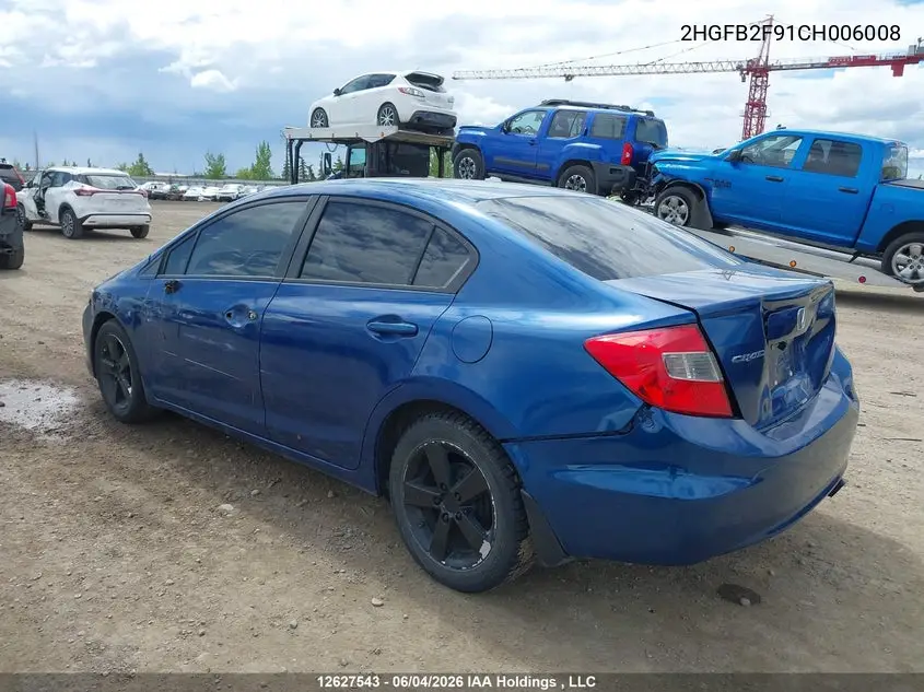 2012 HONDA CIVIC VIN 2HGFB2F91CH006008 — фото 3