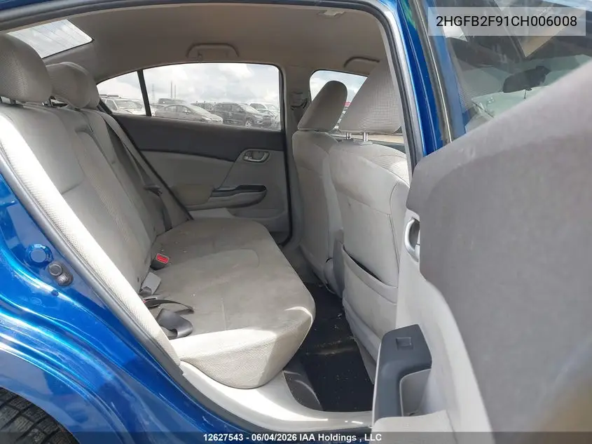 2012 HONDA CIVIC VIN 2HGFB2F91CH006008 — фото 8
