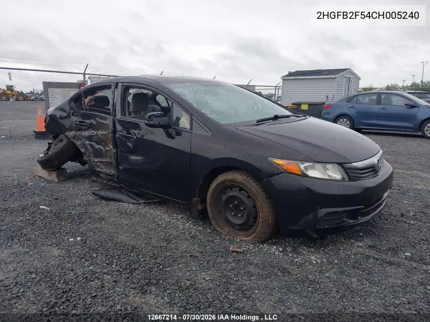 HONDA CIVIC 2012, VIN 2HGFB2F54CH005240