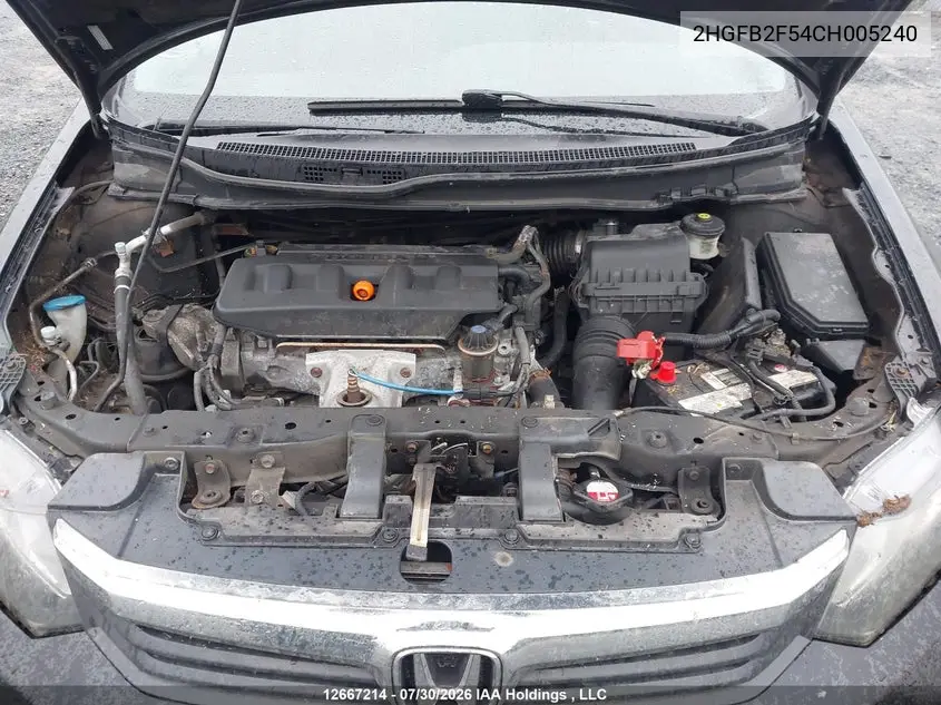 2012 HONDA CIVIC VIN 2HGFB2F54CH005240 — фото 10
