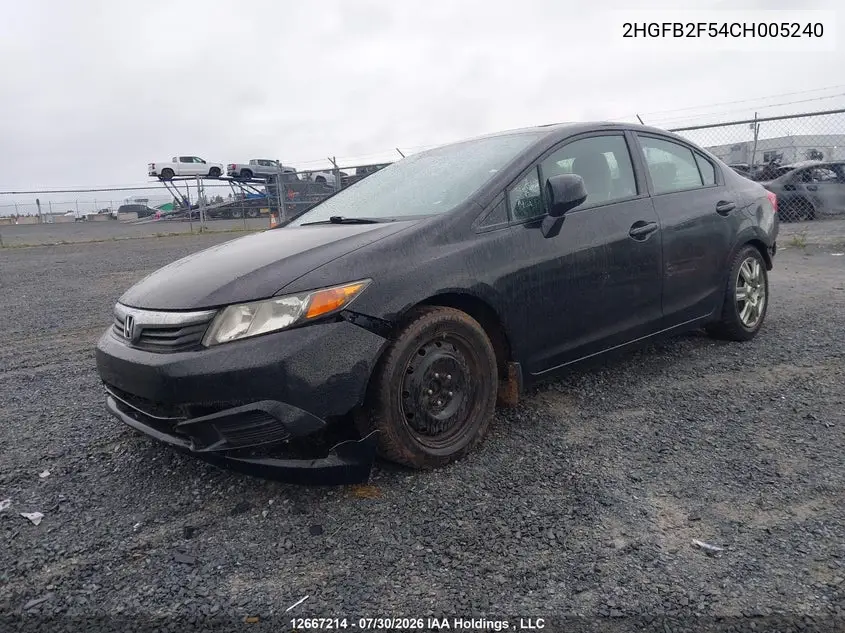 2012 HONDA CIVIC VIN 2HGFB2F54CH005240 — фото 2