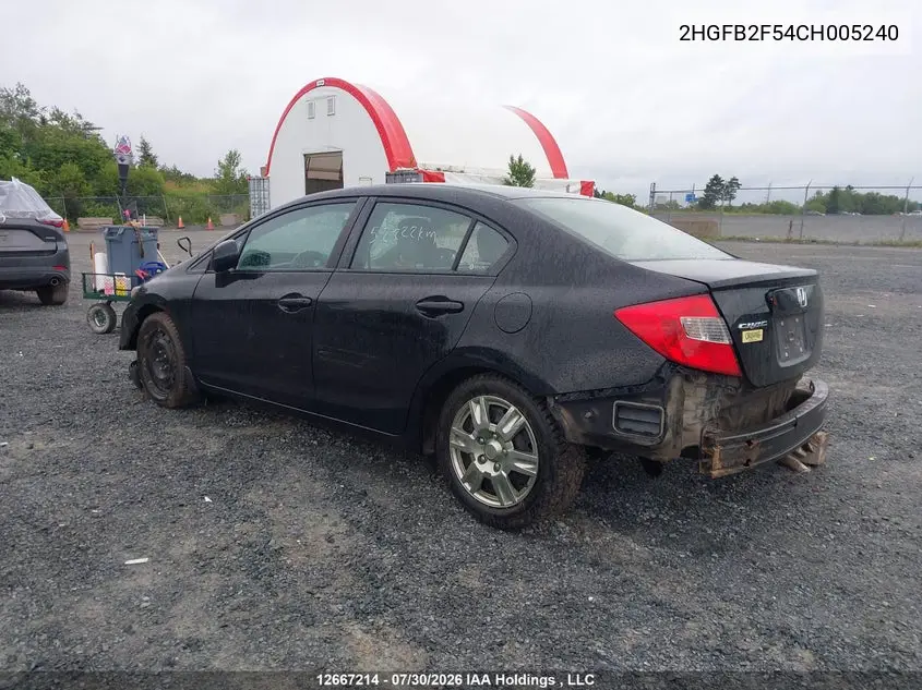 2012 HONDA CIVIC VIN 2HGFB2F54CH005240 — фото 3