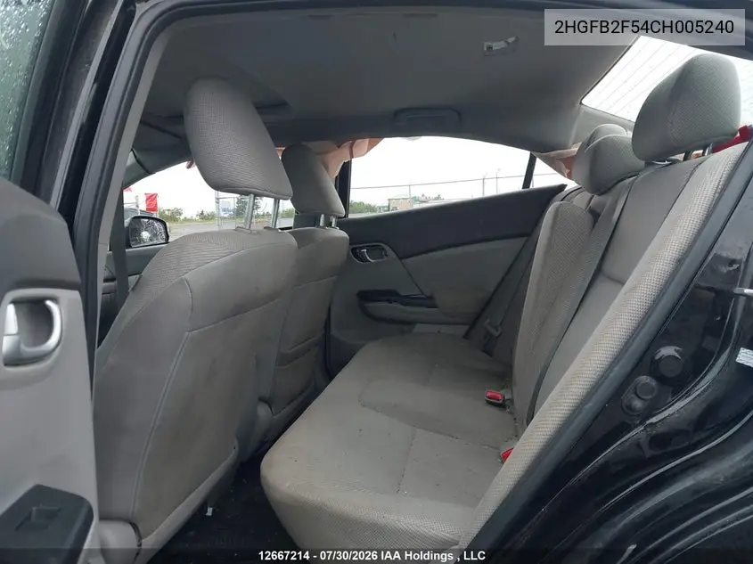 2012 HONDA CIVIC VIN 2HGFB2F54CH005240 — фото 8