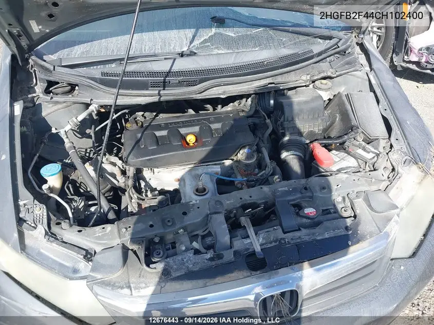 2012 HONDA CIVIC VIN 2HGFB2F44CH102400 — фото 10