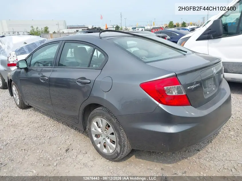 2012 HONDA CIVIC VIN 2HGFB2F44CH102400 — фото 3