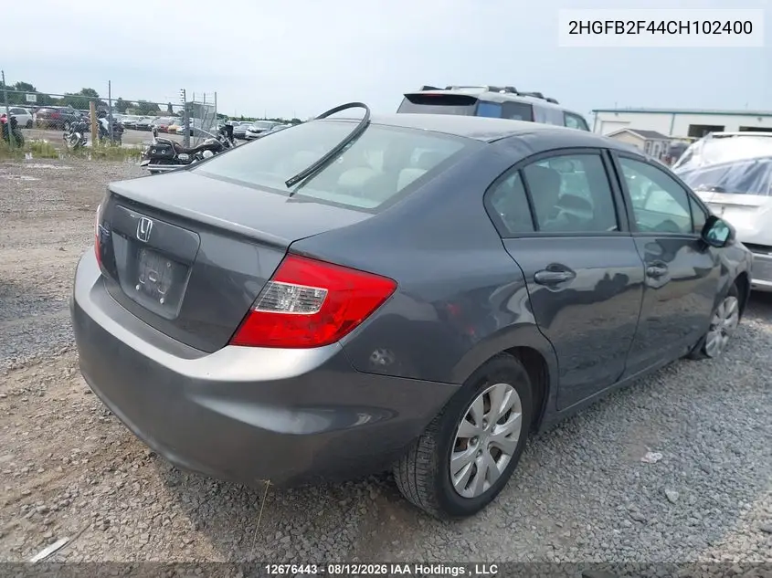 2012 HONDA CIVIC VIN 2HGFB2F44CH102400 — фото 4