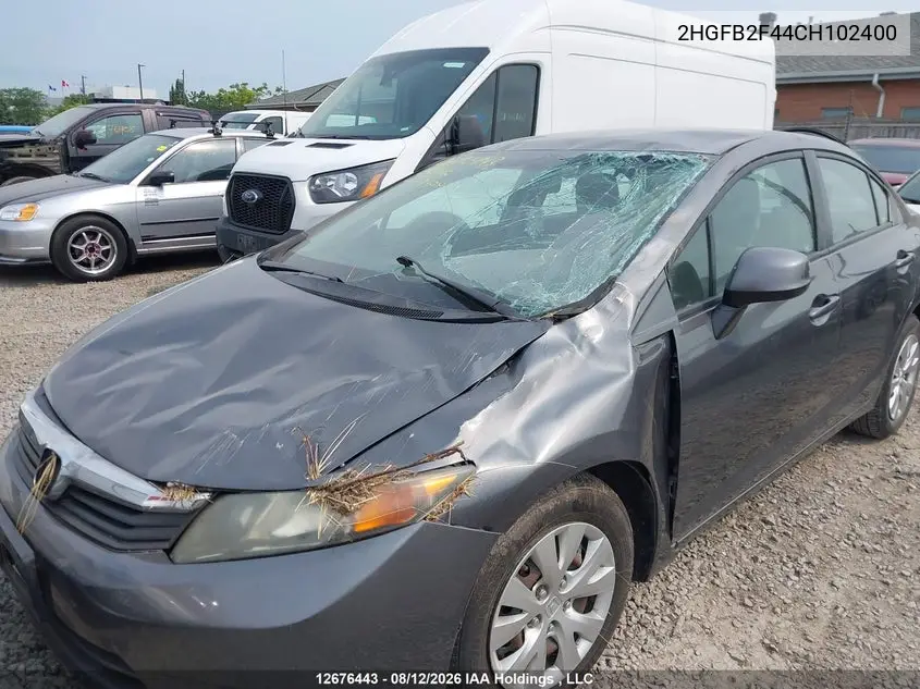2012 HONDA CIVIC VIN 2HGFB2F44CH102400 — фото 6
