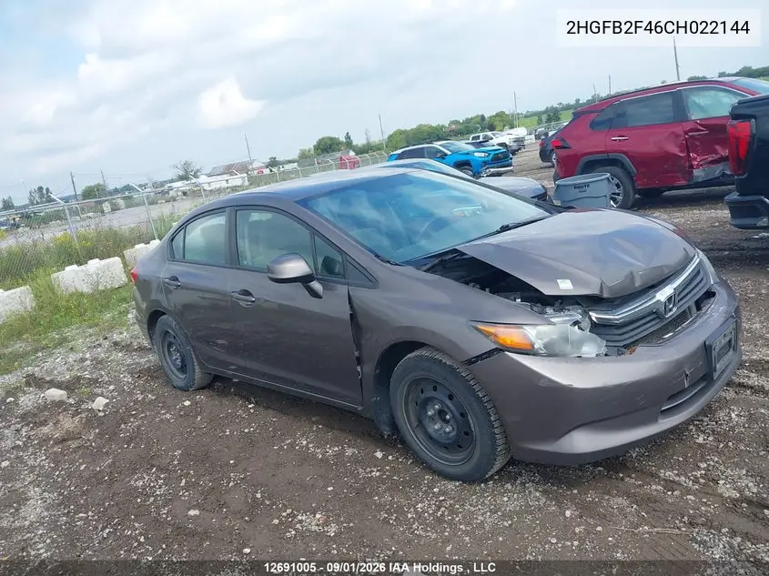HONDA CIVIC 2012, VIN 2HGFB2F46CH022144