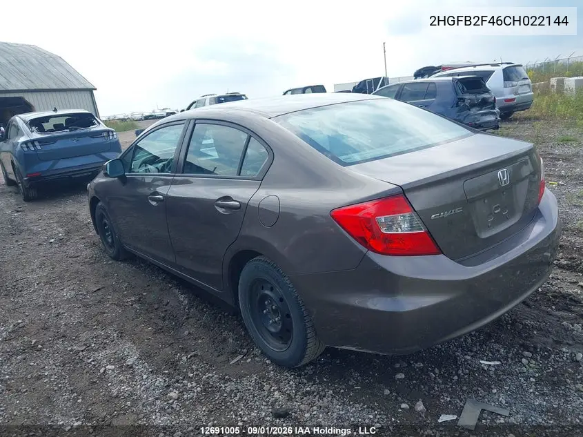 2012 HONDA CIVIC VIN 2HGFB2F46CH022144 — фото 3
