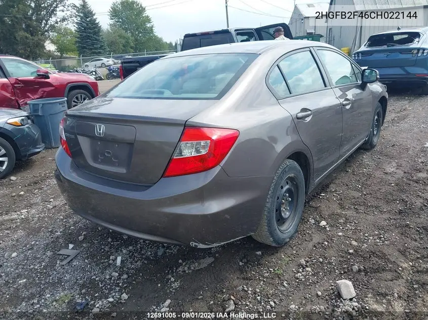 2012 HONDA CIVIC VIN 2HGFB2F46CH022144 — фото 4