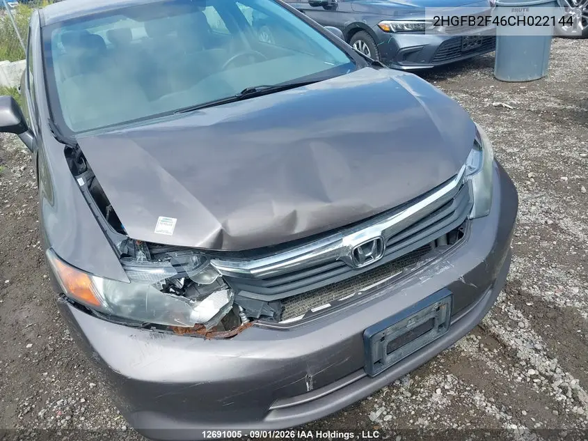 2012 HONDA CIVIC VIN 2HGFB2F46CH022144 — фото 6