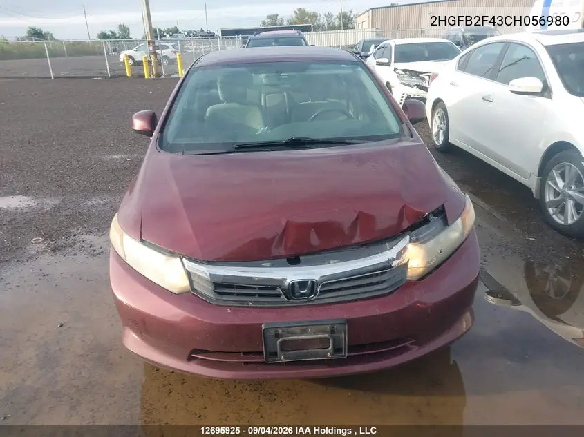 2012 HONDA CIVIC VIN 2HGFB2F43CH056980 — фото 11