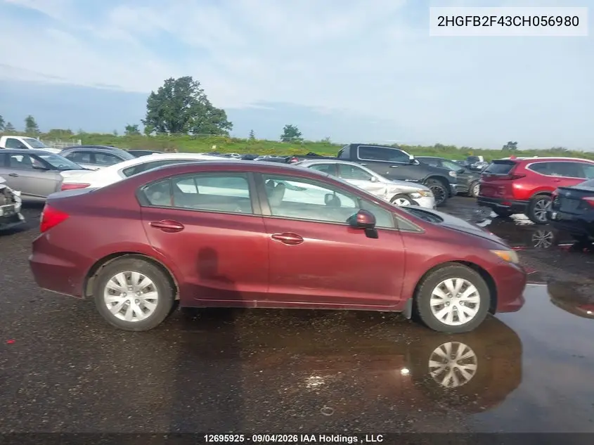 2012 HONDA CIVIC VIN 2HGFB2F43CH056980 — фото 12