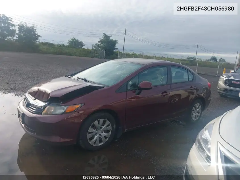 2012 HONDA CIVIC VIN 2HGFB2F43CH056980 — фото 13